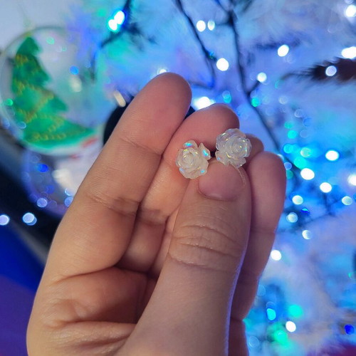 White Rose Earrings new, handmade, white and silver