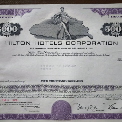 Hilton Hotels Corporation 1970 debenture like new
