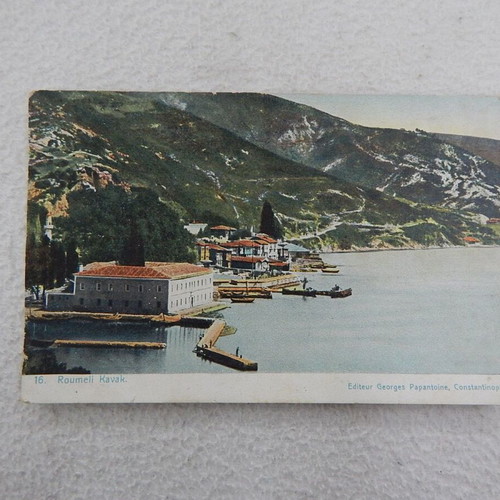 Roumeli Kavak vintage color postcard of Bosporus, Georges Papantoine edition