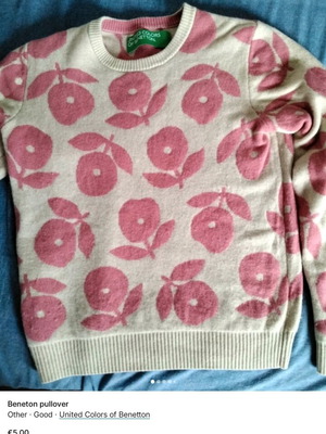 Benetton wool pullover like new, beige and pink, size S