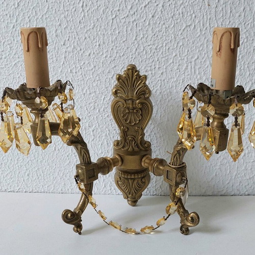 Solid brass antique double wall light new with crystals