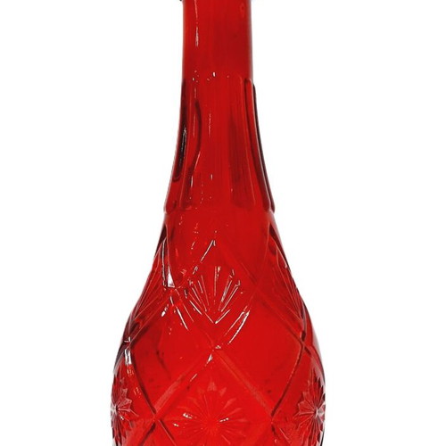 Vintage red glass bottle with decorative stopper, like new