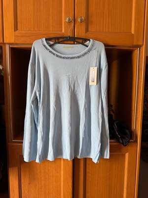 Women's baby blue blouse with stones new, size XXL