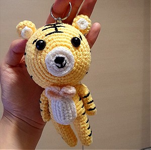 Handmade crochet Tiger pendant key ring