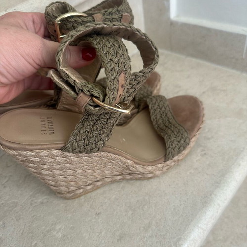 Stuart Weitzman Πέδιλα Πλατφόρμες Khaki Crochet Alex με δέσιμο στον αστράγαλο σαν καινούργιο