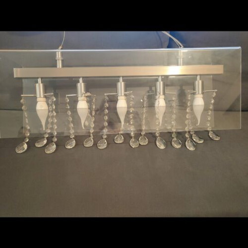 Ceiling light with plexi glass frame and hanging crystals like new