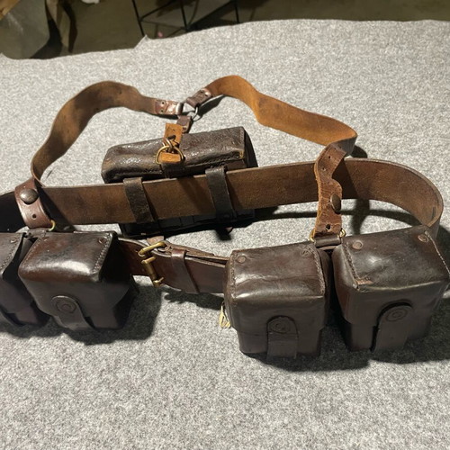 Greek Army Soldier Equipment 1917-1941 Used Y Strap Belt and 3 Manlicher Pouches
