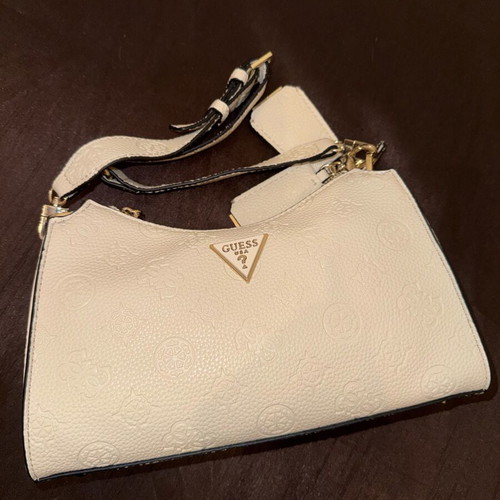 Guess white shoulder bag used with embossed logo pattern