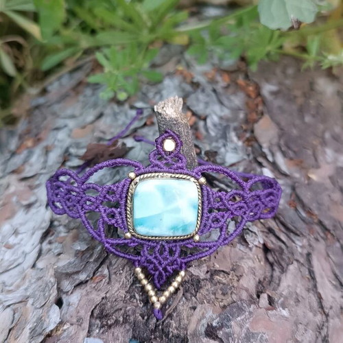 Macrame bracelet new with larimar, purple and turquoise