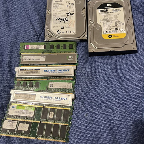 Computer components like new, RAM 1GB-2GB, hard drive, graphics card