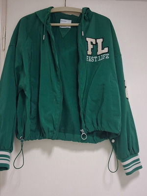 Bershka Bomber Jacket with Hood used, size M, green
