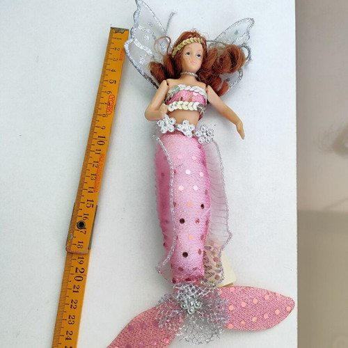 Fairy Mermaid Decorative Doll like new with pink tail and silver wings