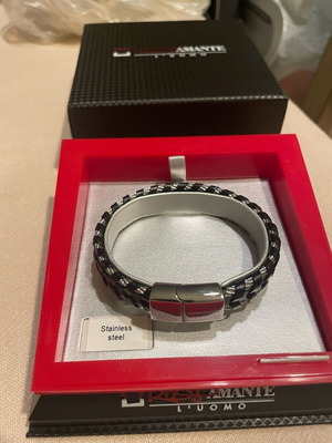 Rosso Amante men's bracelet new leather and stainless steel 21cm
