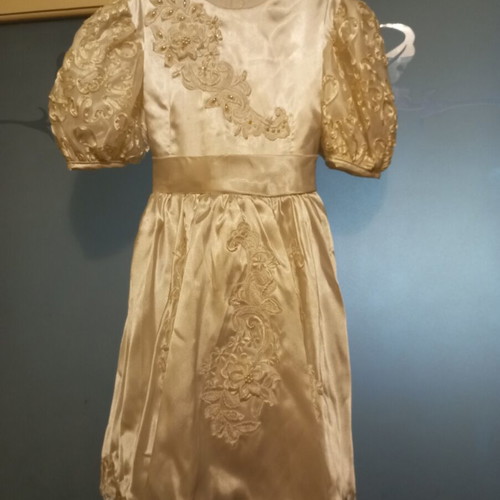Flower girl satin dress with lace and embroidery like new