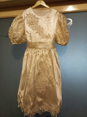 Flower girl satin dress with lace and embroidery like new