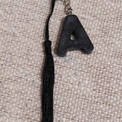 Handmade keychain with resin letter A and tassel