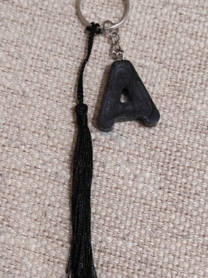 Handmade keychain with resin letter A and tassel