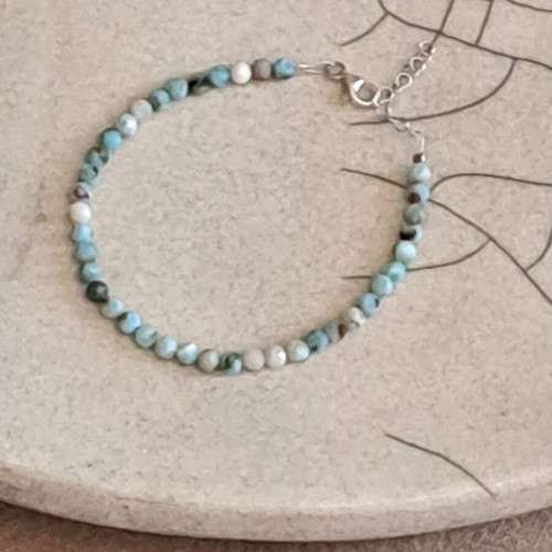 Larimar bracelet with faceted 4 mm beads and 925 silver, minimal elegant