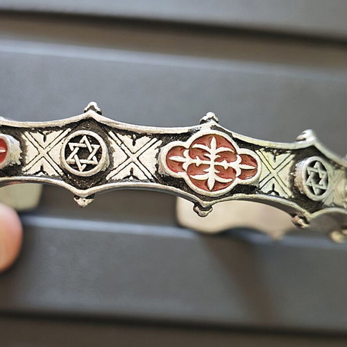 Alchemy Gothic cuff bracelet 2002 new, pewter with red enamel