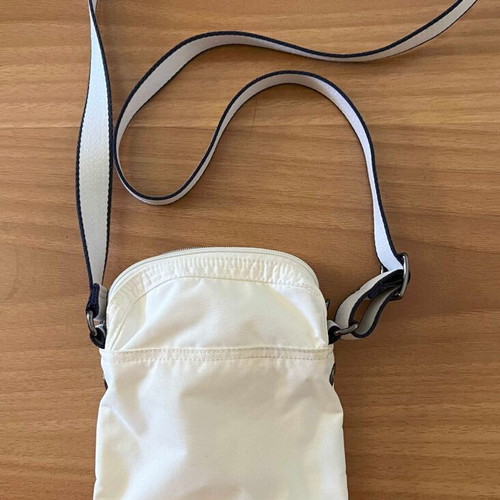 Lacoste shoulder bag vintage used, white, waterproof fabric