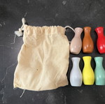 Mini wooden bowling pins, ball missing