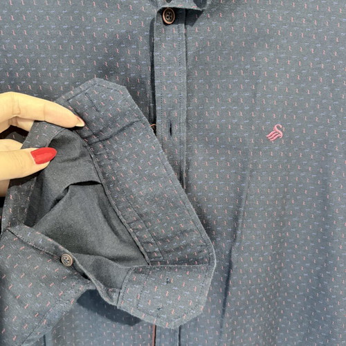 Navy Blue Shirt with Burgundy Details like new, slim fit, size L