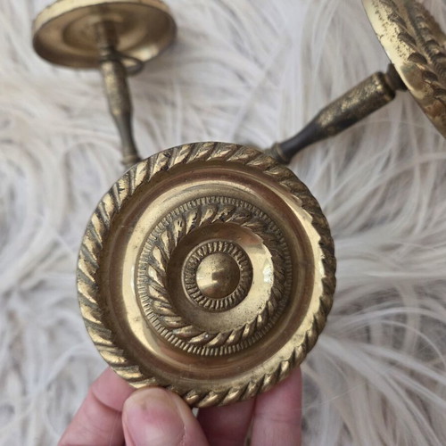 Vintage Brass Curtain Tiebacks Set of 4 Used Medallion Wall Hooks