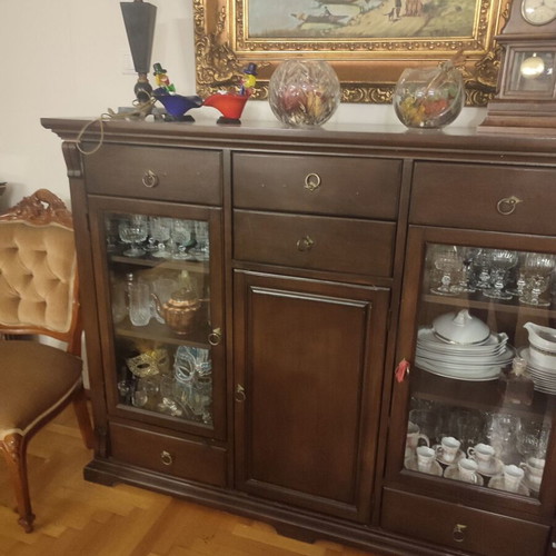 Beech wood buffet like new with glass cabinets and drawers