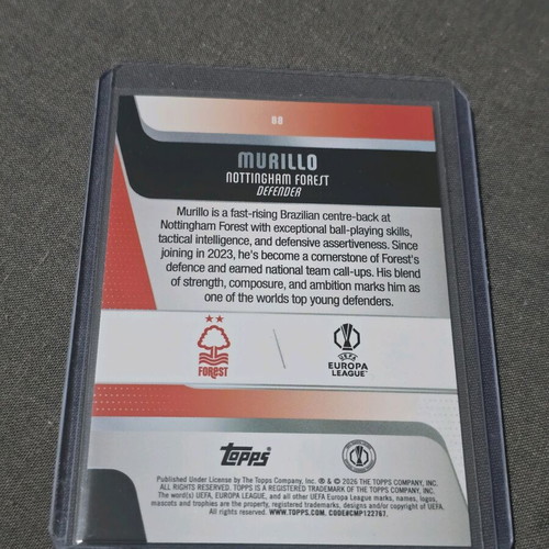 Murillo Raindrop 5/75 Black & White Nottingham Forest Topps Flagship UCC 2026 card like new