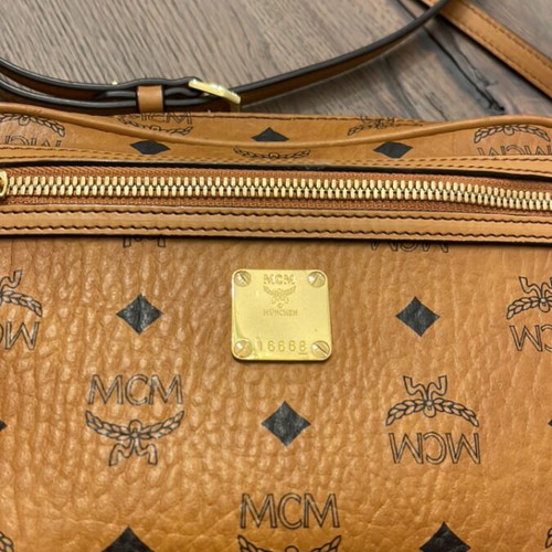 MCM Diamond Camera Bag unisex crossbody, cognac