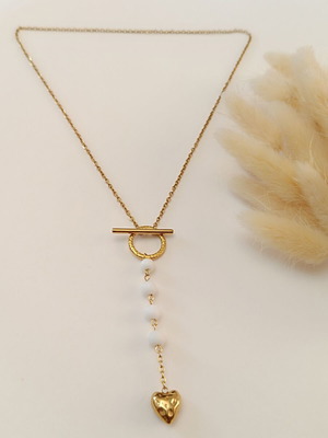Handmade steel long necklace with white agate new