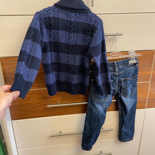Mayoral cardigan and jeans set used for child under 3 years