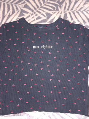 Bershka women's crop top black with cherries size medium like new