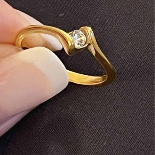 Ring size 8 gold-plated steel with zircon, new