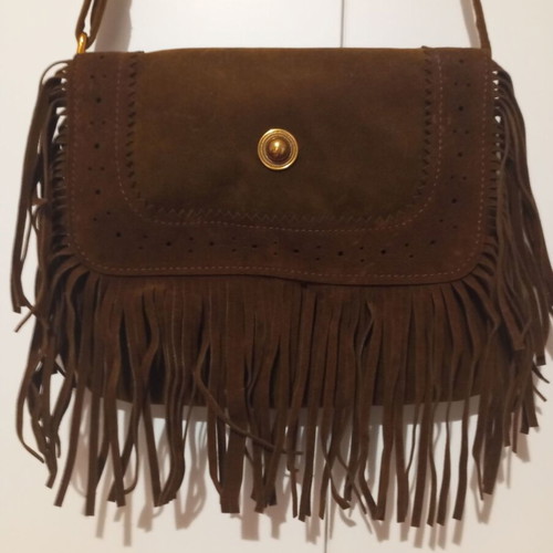 Women's brown crossbody bag new with fringes and gold details