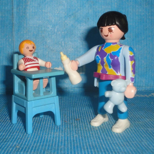 Playmobil mother with baby in high chair