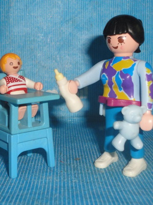 Playmobil mother with baby in high chair