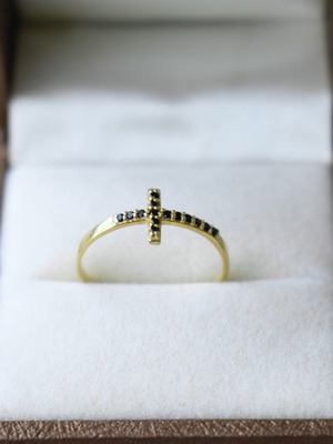 Cross ring new silver 925 with black zirconia stones