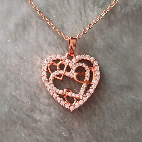 Rose Gold Heart Necklace new, 925 Silver with Crystals