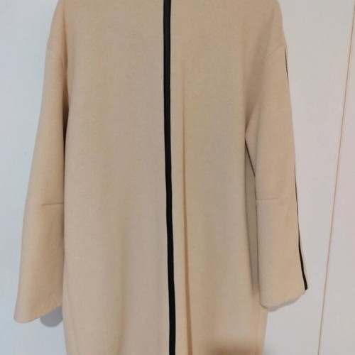 Badoo coat new, cream color with black leather details, sizes L and XL