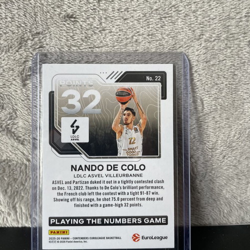 Nando De Colo 2025-26 Panini Contenders Euroleague Playing The Numbers Game card like new
