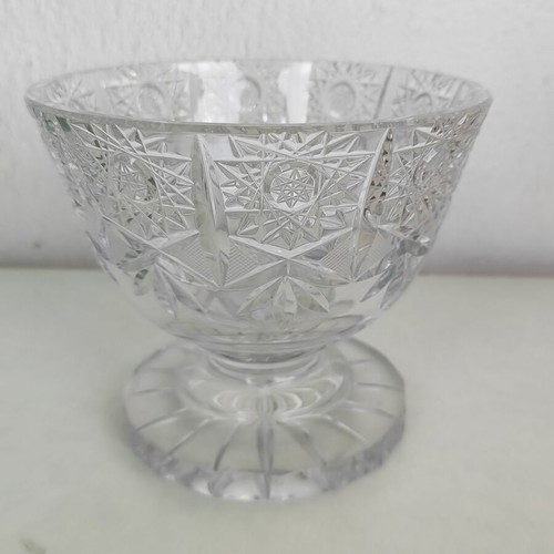 Crystal bowl with foot used, elegant engraved design