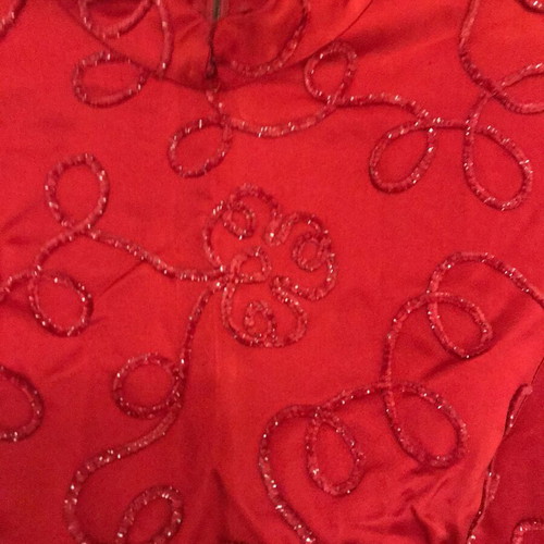 Vintage Chinese Cheongsam Dress Qipao satin red silver like new
