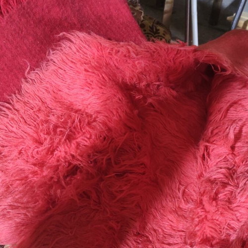 Wool flokati rug like new, watermelon color, traditional weave