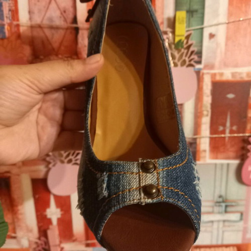 Denim heels new with leather details, size 38