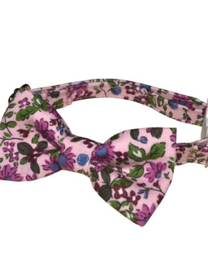 Cat collar with floral bow tie, new breakaway safety collar pink purple