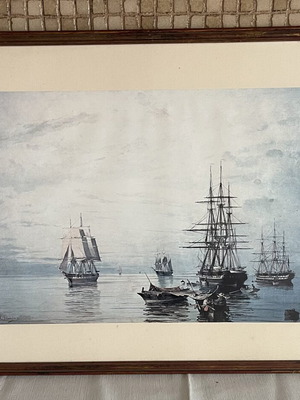 Vintage framed art print Aragmena Istiofora by Konstantinos Volanakis like new