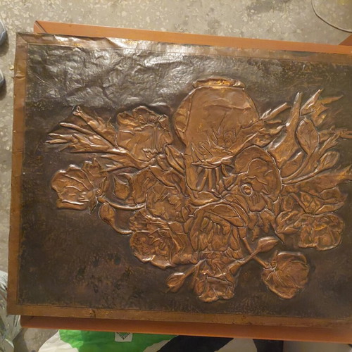 Collection of 5 Signed Vintage Copper Relief Paintings used