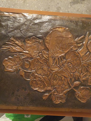 Collection of 5 Signed Vintage Copper Relief Paintings used