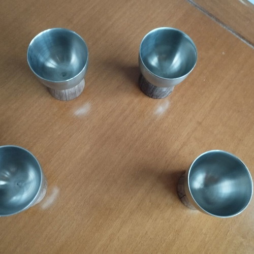 Lundtofte Denmark Vintage Egg Cups Set of 4 teak stainless steel mint